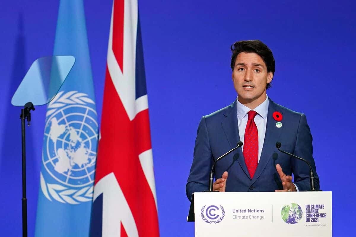 Le premier ministre du Canada Justin Trudeau lors de son discours de mardi dans le cadre du sommet sur le climat COP26.