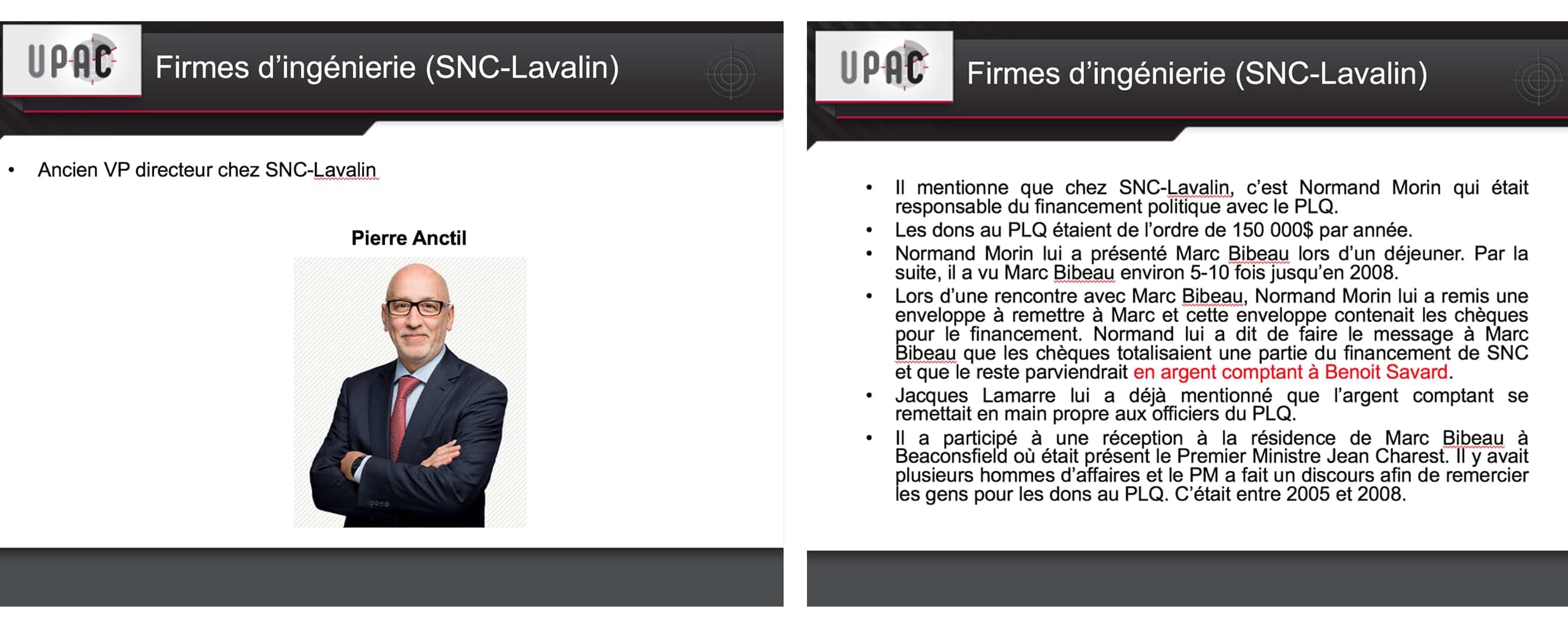 Une fiche sur Pierre Anctil et SNC-Lavalin conservée par l’Unité permanente anticorruption (UPAC) dans le cadre de l’enquête Mâchurer.