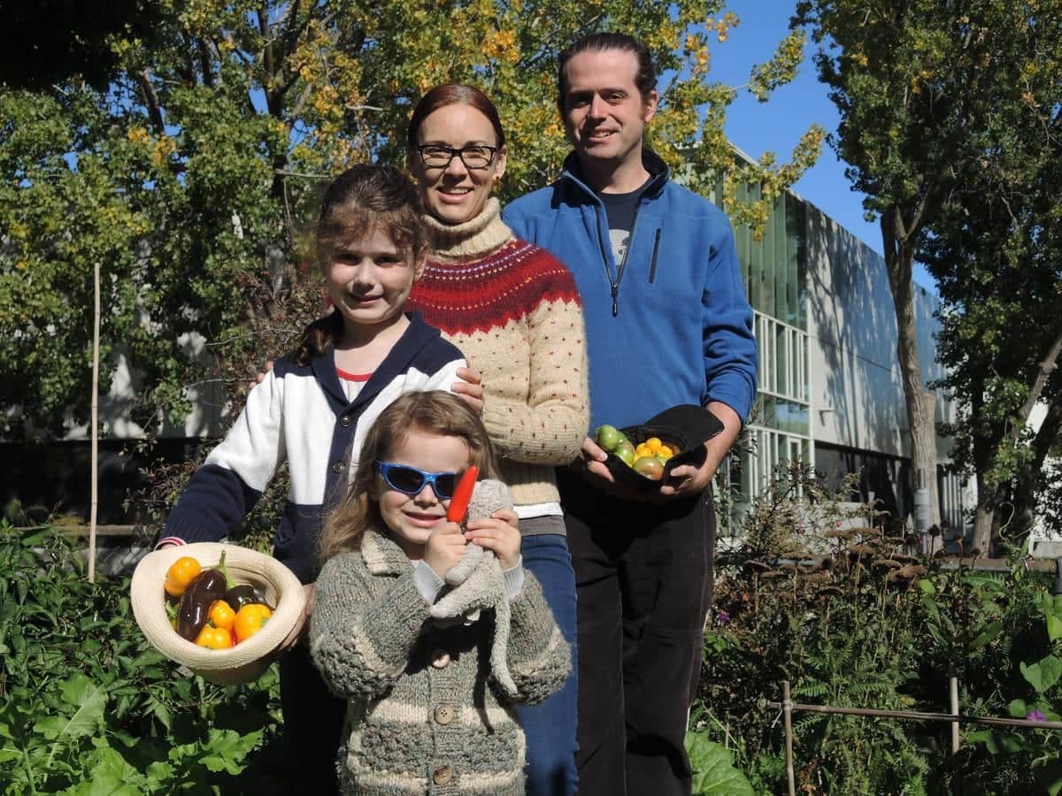 La famille Beales a passé beaucoup de temps dans son grand jardin communautaire situé dans l'arrondissement de Verdun, à Montréal. Sur la photo: John Beales, sa conjointe Joanie Moreau et leurs enfants, Benjamin Beales et Emma Beales posent avec une partie de leur récolte de l'été 2020.
PHOTO ALEX PROTEAU/24 HEURES/AGENCE QMI