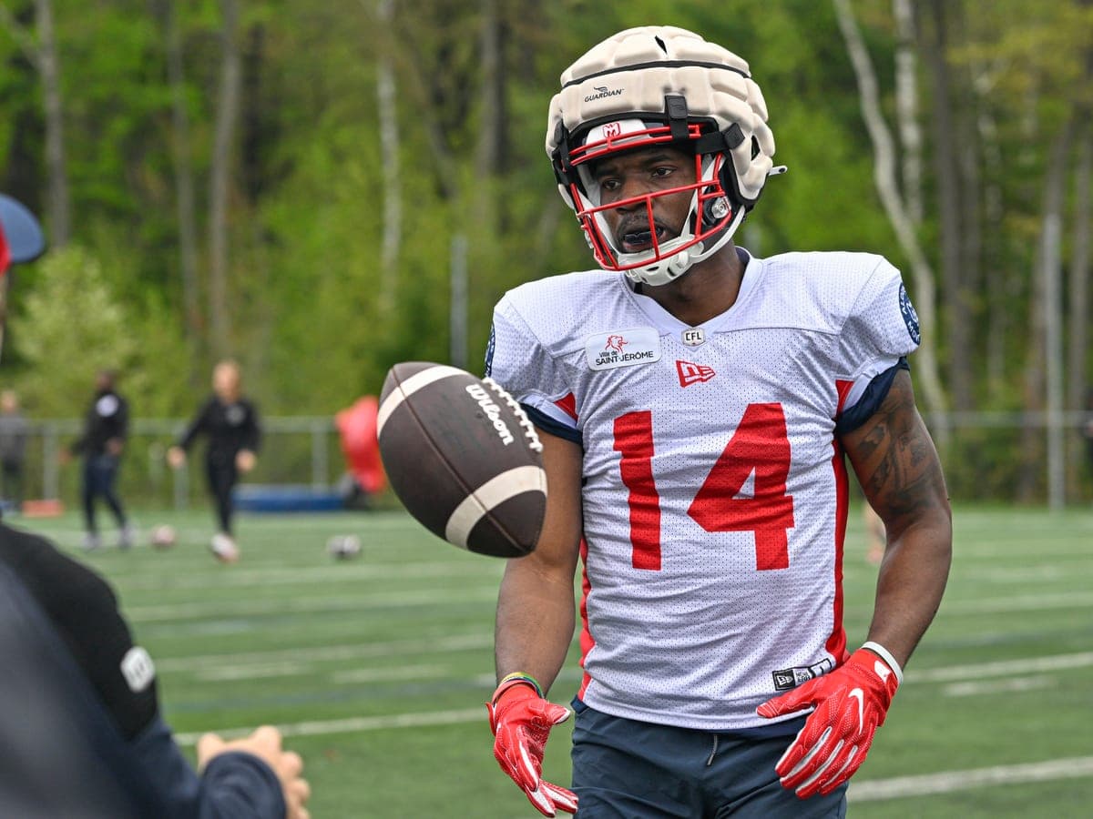 Tevin Jones, durant le camp d’entraînement des Alouettes, le mardi 14 mai, à Saint-Jérôme.
