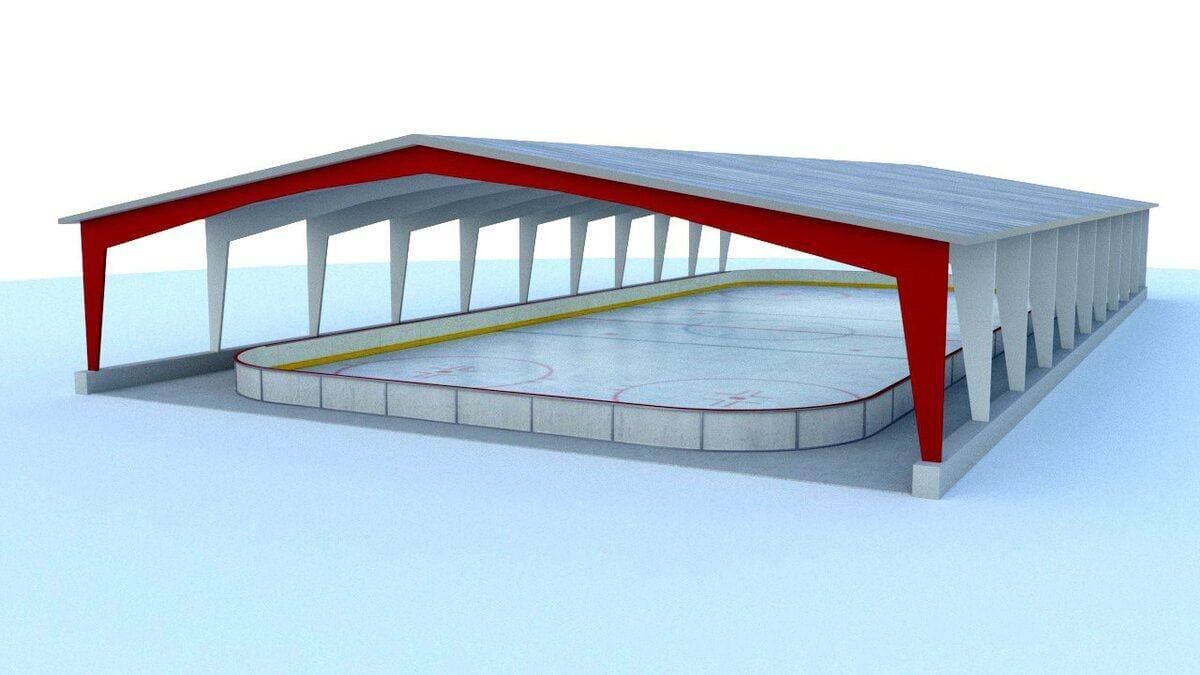 Une illustration de patinoire extérieure couverte et réfrigérée. Québec 21 propose d'en implanter six sur le territoire, soit une par arrondissement.