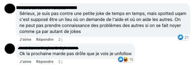 PHOTO Capture d'écran tirée de la page Facebook Spotted: UQÀM