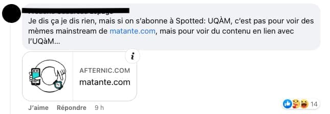 PHOTO Capture d'écran tirée de la page Facebook Spotted: UQÀM