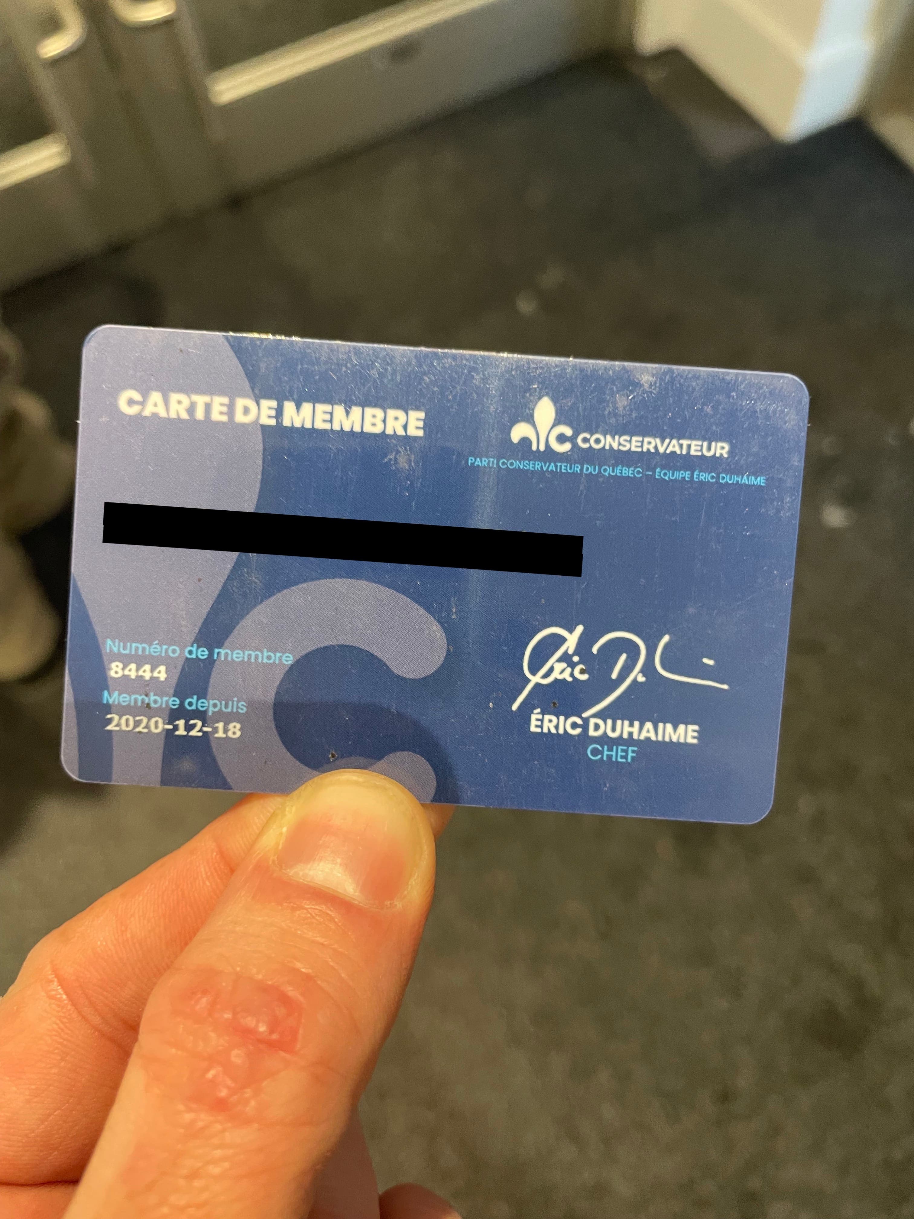 La carte de membre de Nicolas