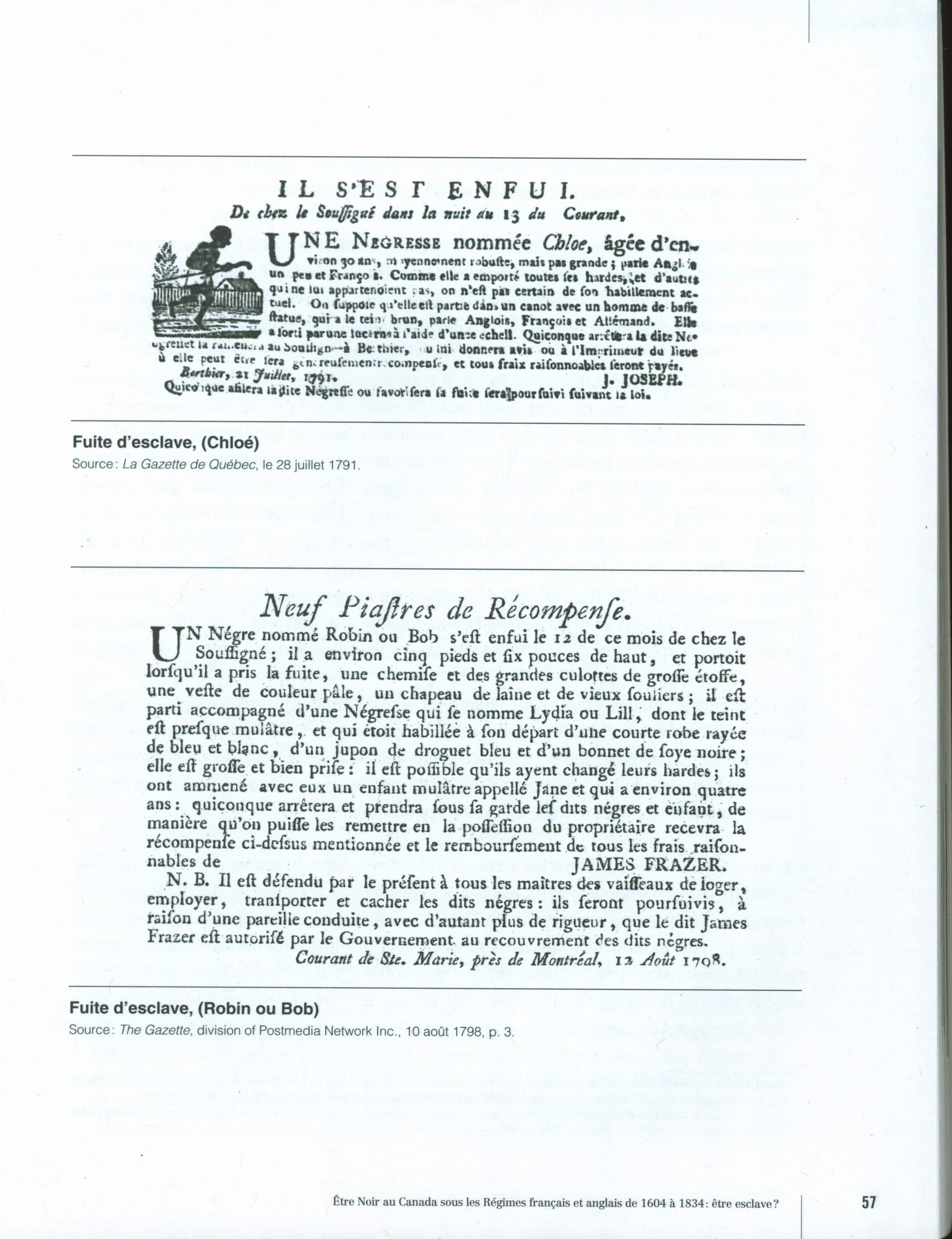 Photos tirées de la Gazette de Québec, 1791